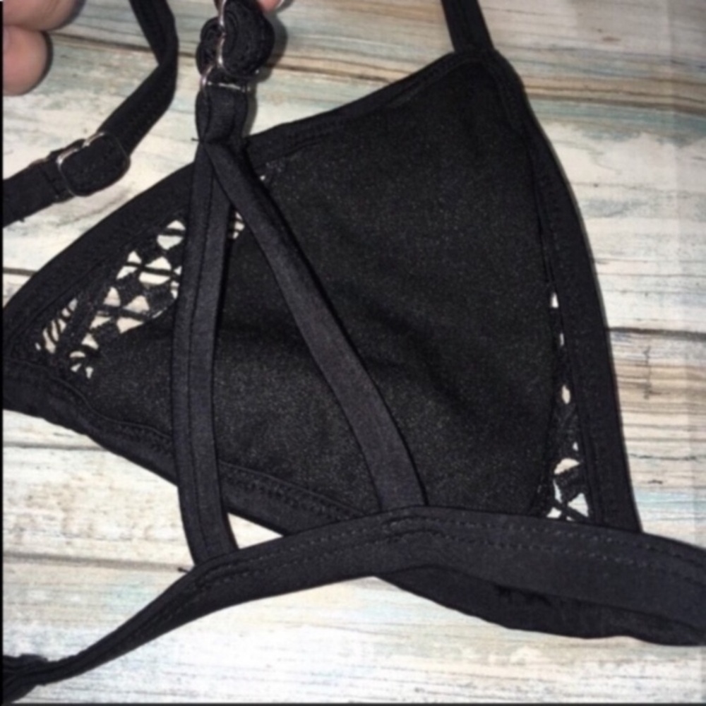 Xhilaration Black Mesh Bikini Top Medium Triangle Bralette Sheer Panel Swim Top - Picture 3 of 5